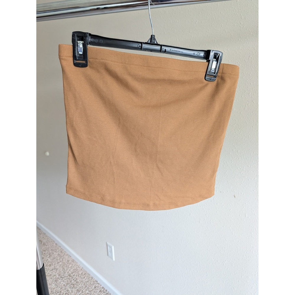 A New Day Womens Ribbed Tube Top Camel Brown Strapless Cropped Tank Medium